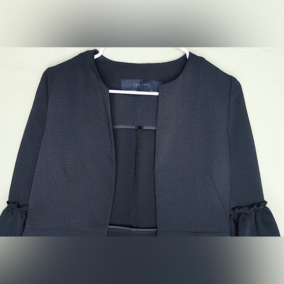 Zara Open Blazer Bell Sleeves Waffle Knit Black Women’s Size XS Extra Small - Picture 2 of 9